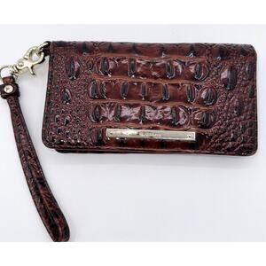 Brahmin Debra Melbourne Wristlet Wallet Crocodile Embossed Brown Gold Hardware